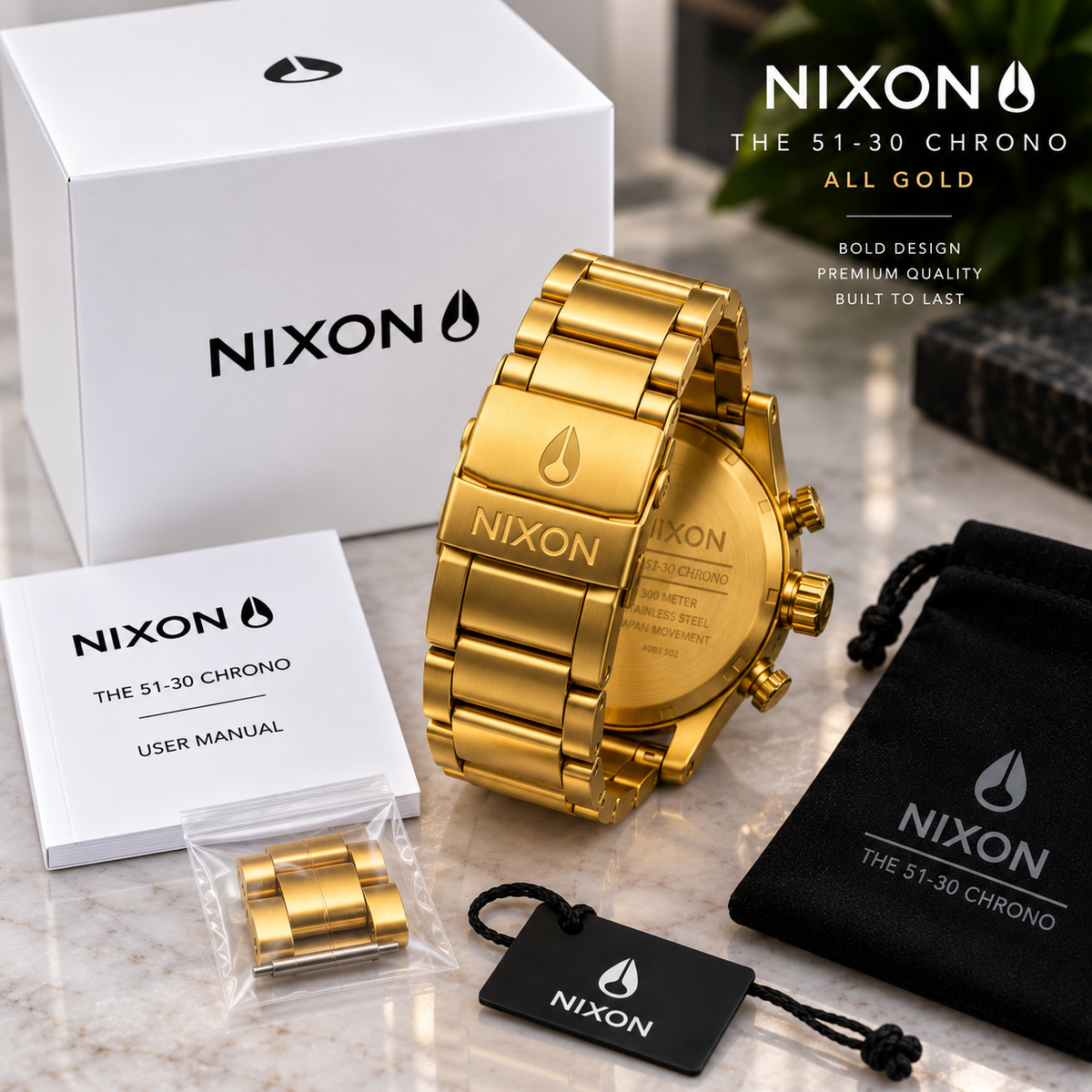 Nixon 51-30 Chrono in All Gold — men's watch, view 6