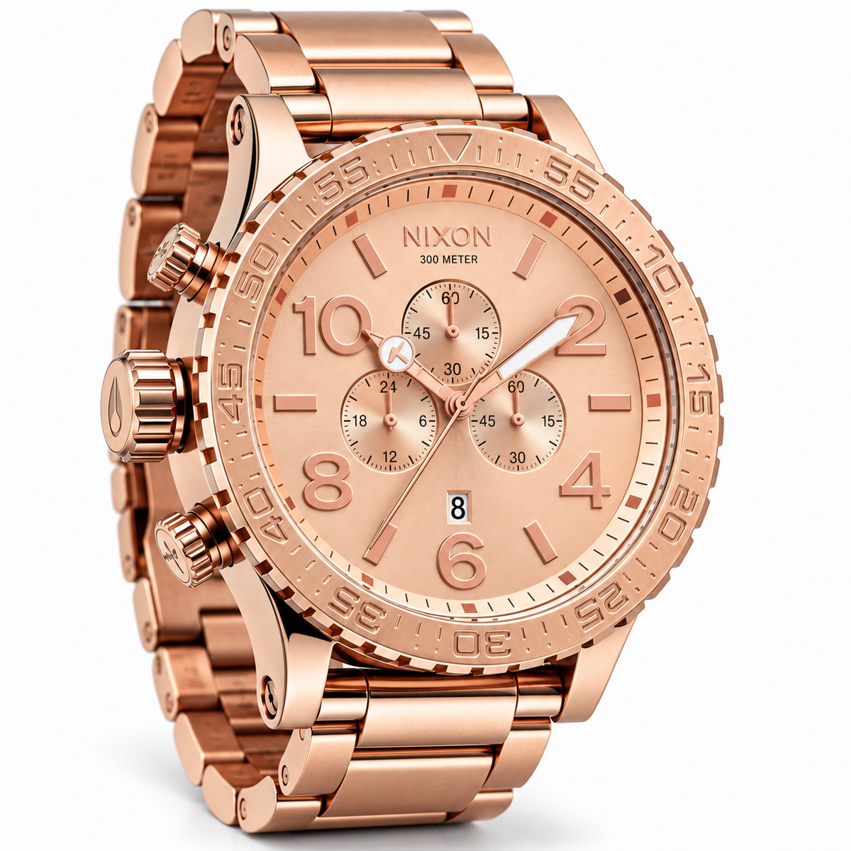 Nixon 51-30 Chrono chronograph watch in All Rose Gold, 51mm case
