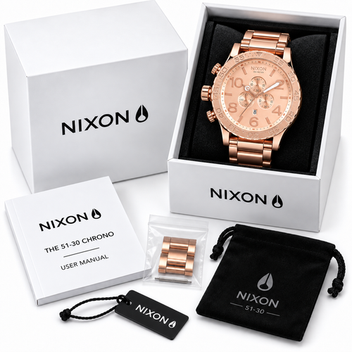Nixon 51-30 Chrono in All Rose Gold — alternate angle