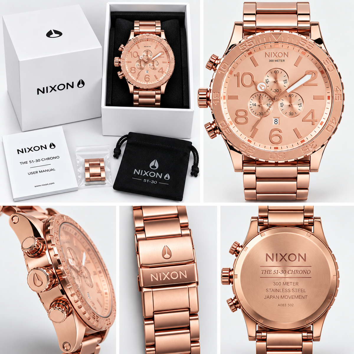 Nixon 51-30 Chrono in All Rose Gold — men's watch, view 4