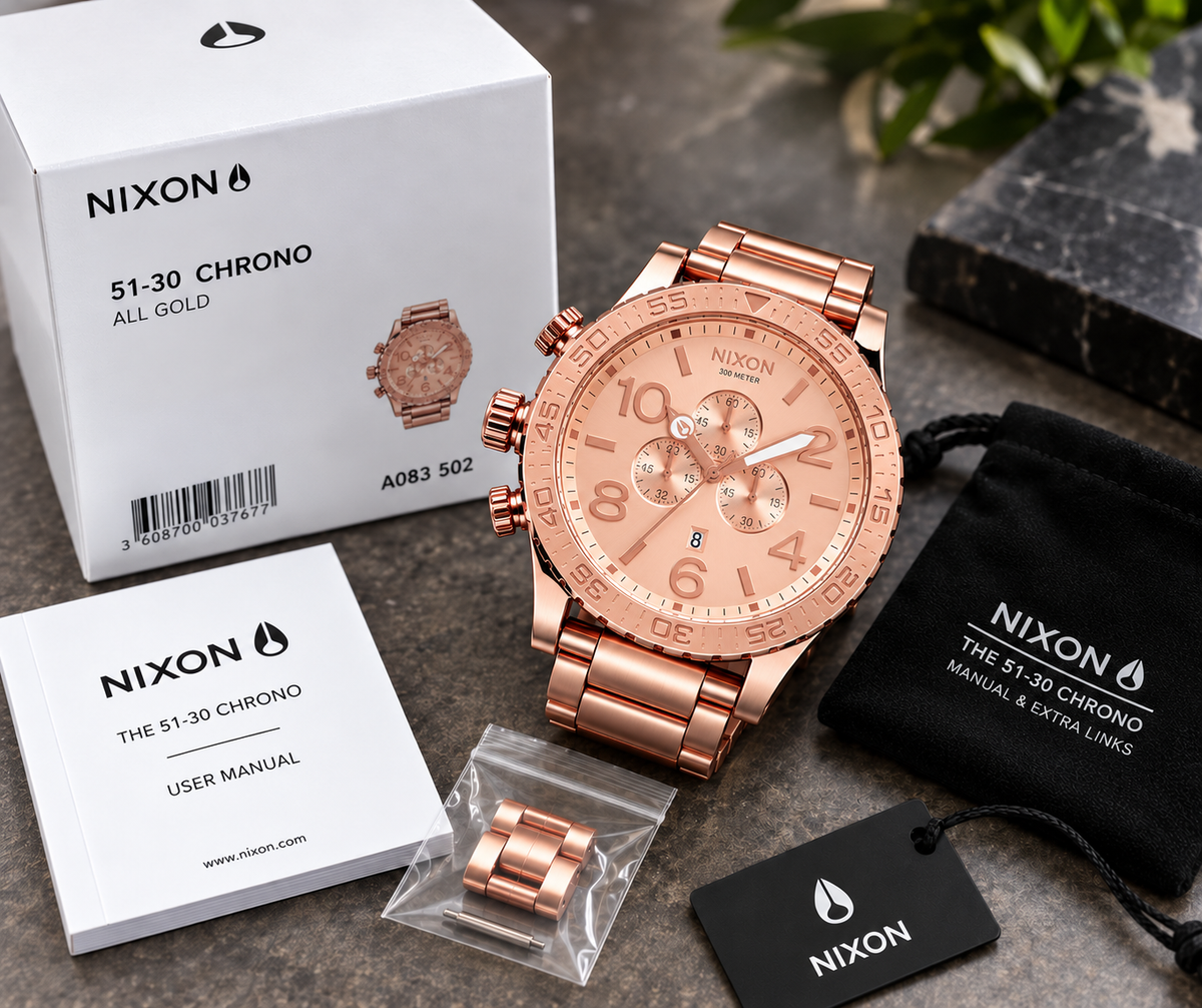 Nixon 51-30 Chrono in All Rose Gold — men's watch, view 5