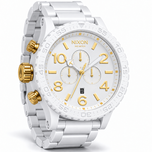 Nixon 51-30 Chrono chronograph watch in All White Gold, 51mm case