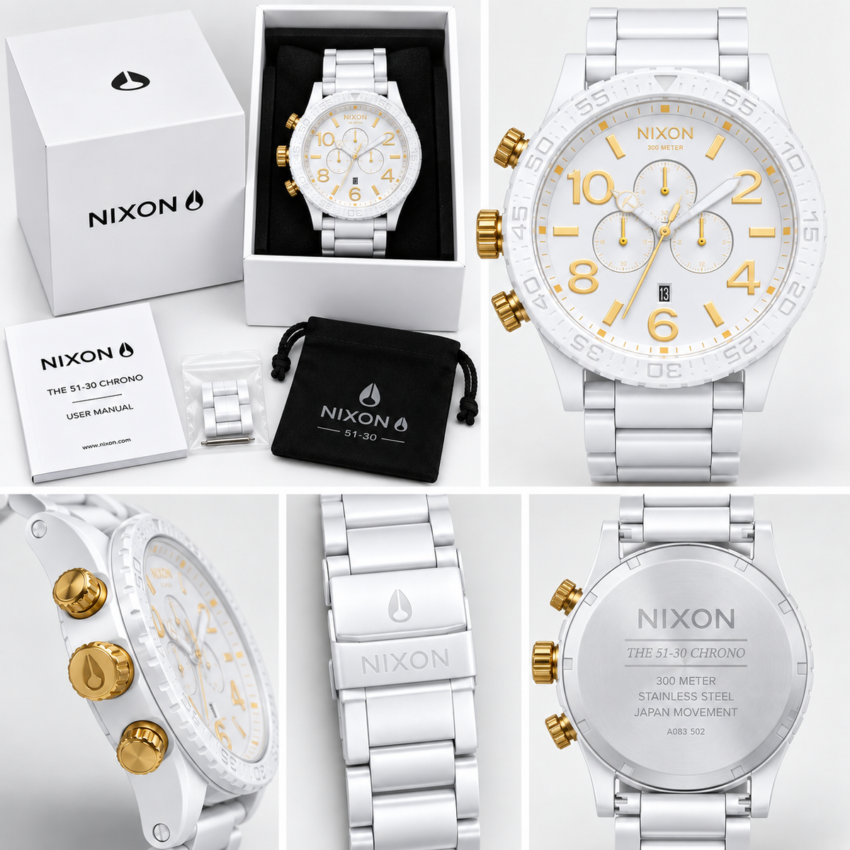 Nixon 51-30 Chrono in All White Gold — men's watch, view 4
