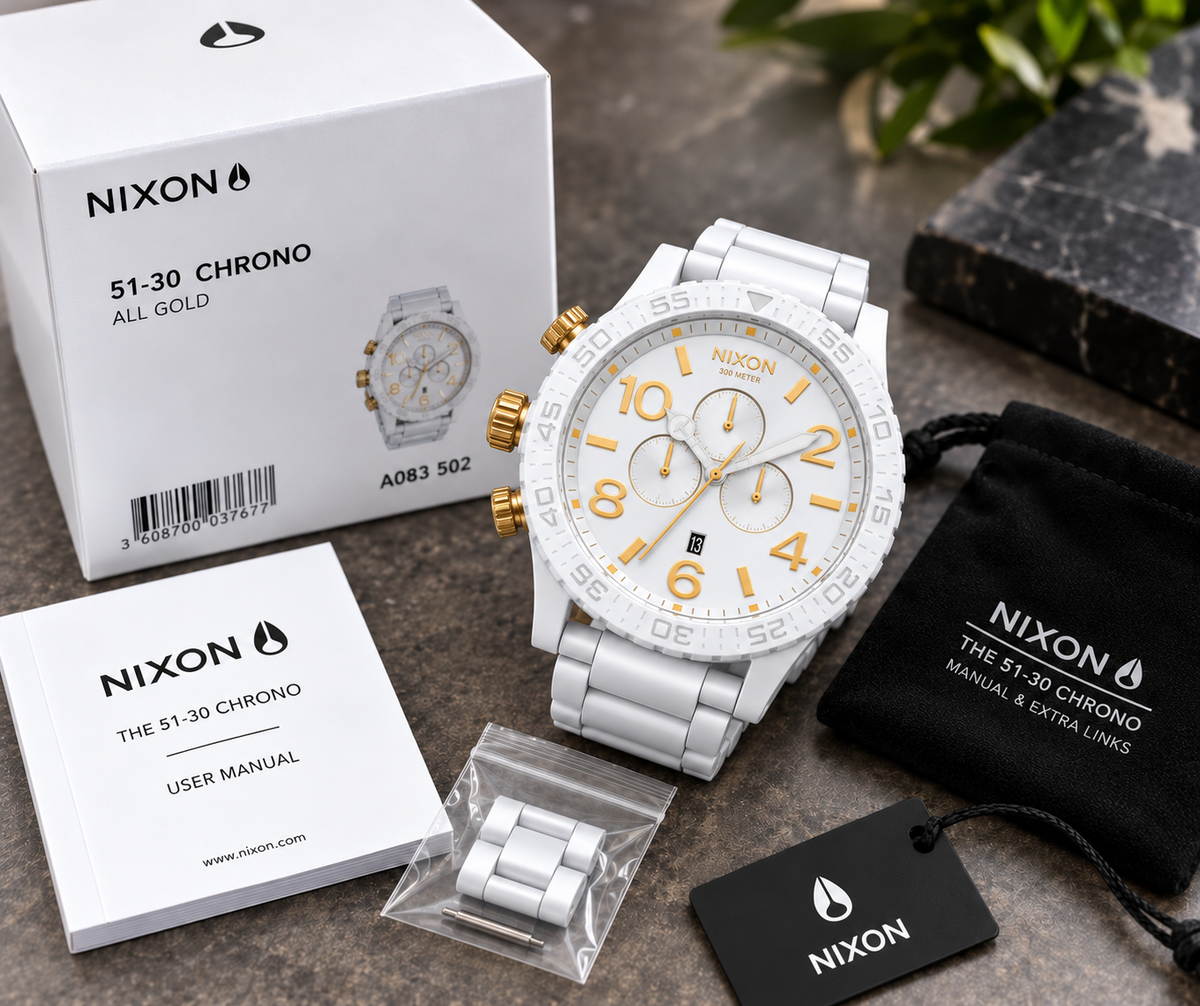 Nixon 51-30 Chrono in All White Gold — men's watch, view 5