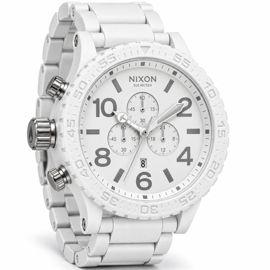 Nixon 51-30 Chrono chronograph watch in All White Silver, 51mm case