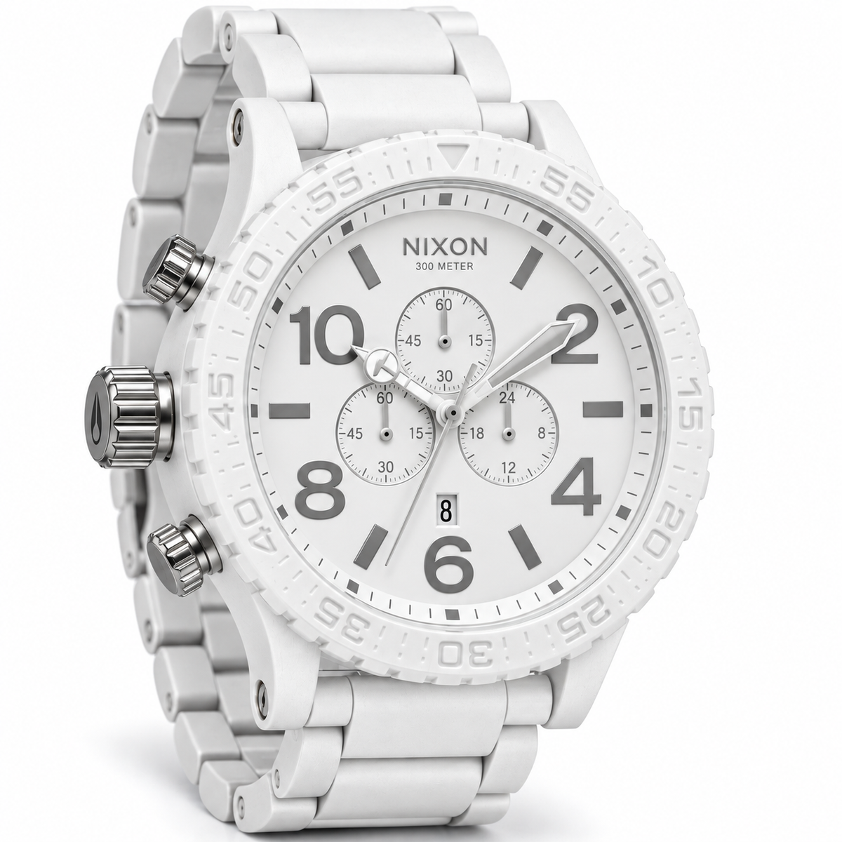 Nixon 51-30 Chrono chronograph watch in All White Silver, 51mm case