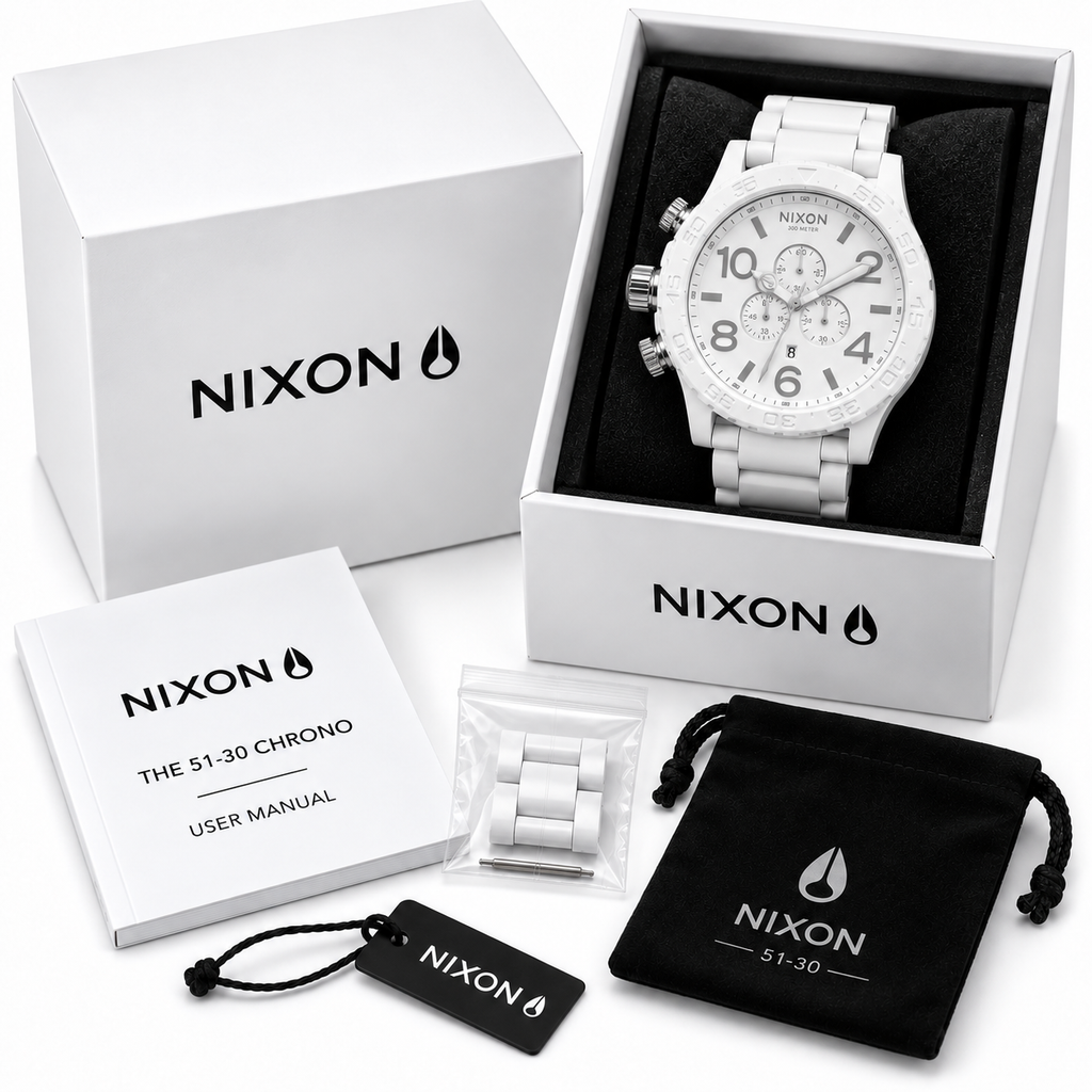 Nixon 51-30 Chrono in All White Silver — alternate angle