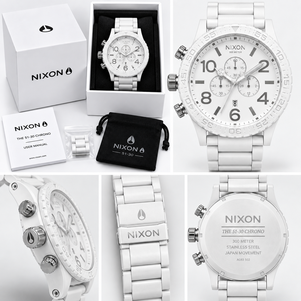 Nixon 51-30 Chrono in All White Silver — men's watch, view 4