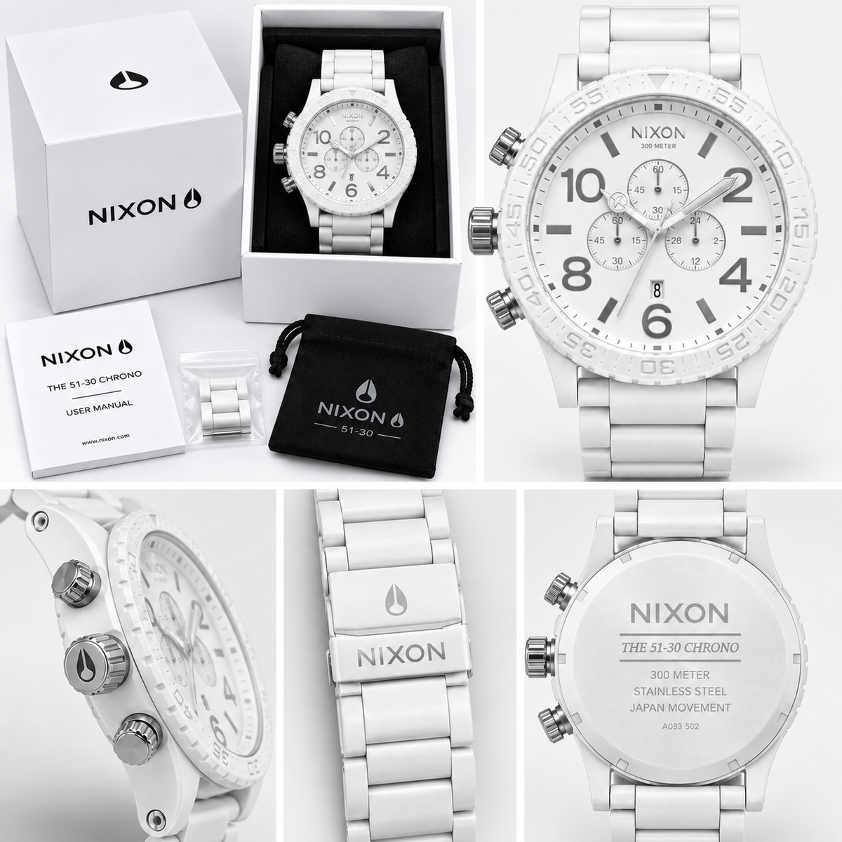 Nixon 51-30 Chrono in All White Silver — men's watch, view 4