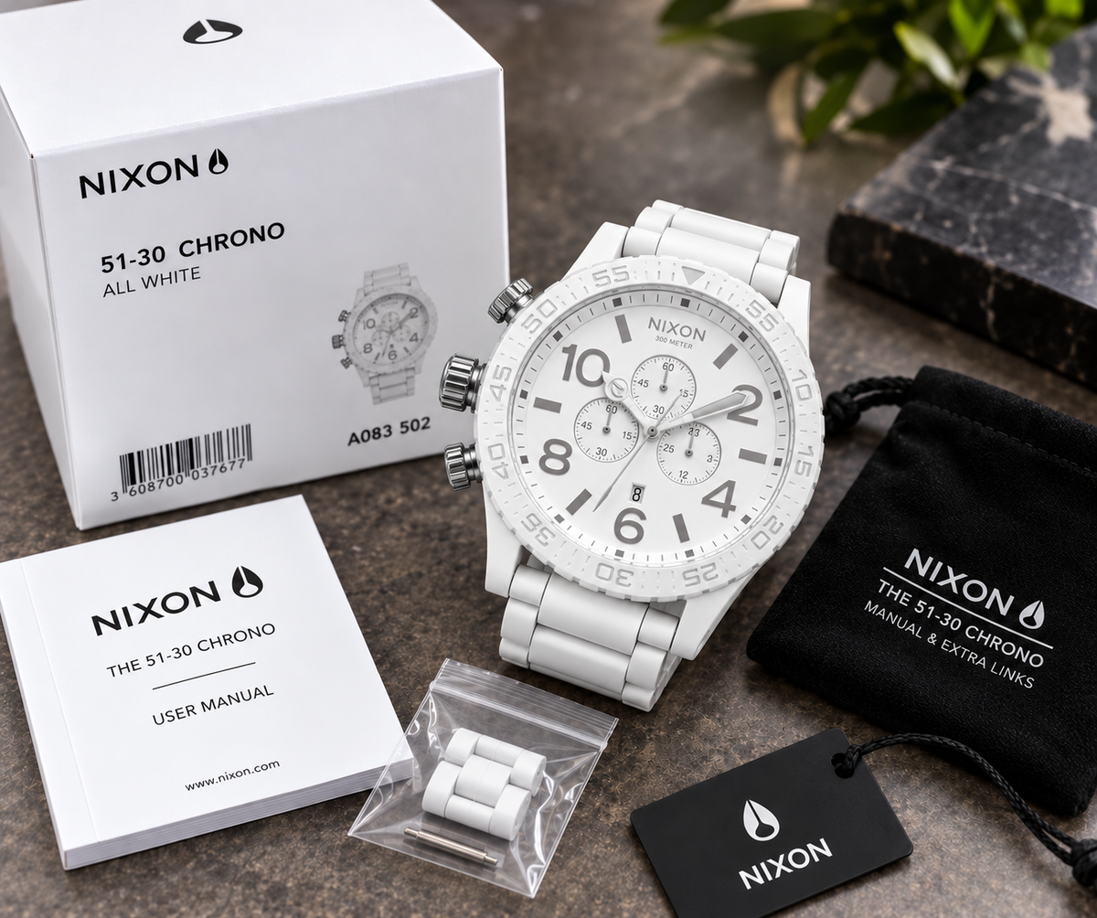 Nixon 51-30 Chrono in All White Silver — men's watch, view 5
