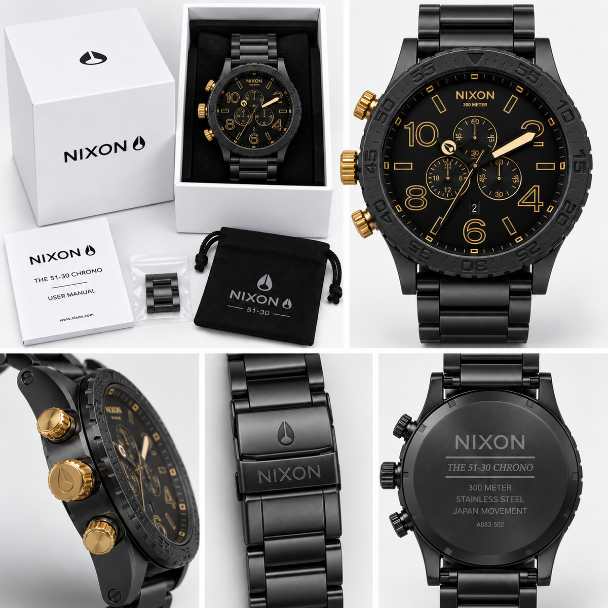 Nixon 51-30 Chrono in Black Gold — men's watch, view 4