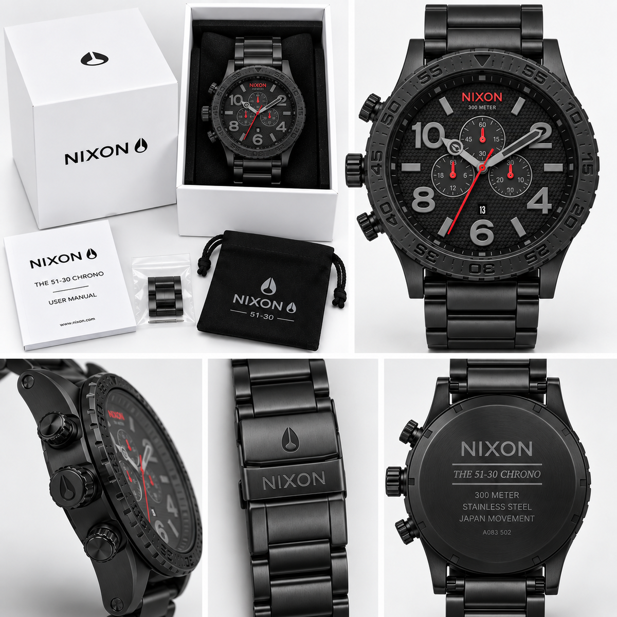 Nixon 51-30 Chrono in Black Red — men's watch, view 4