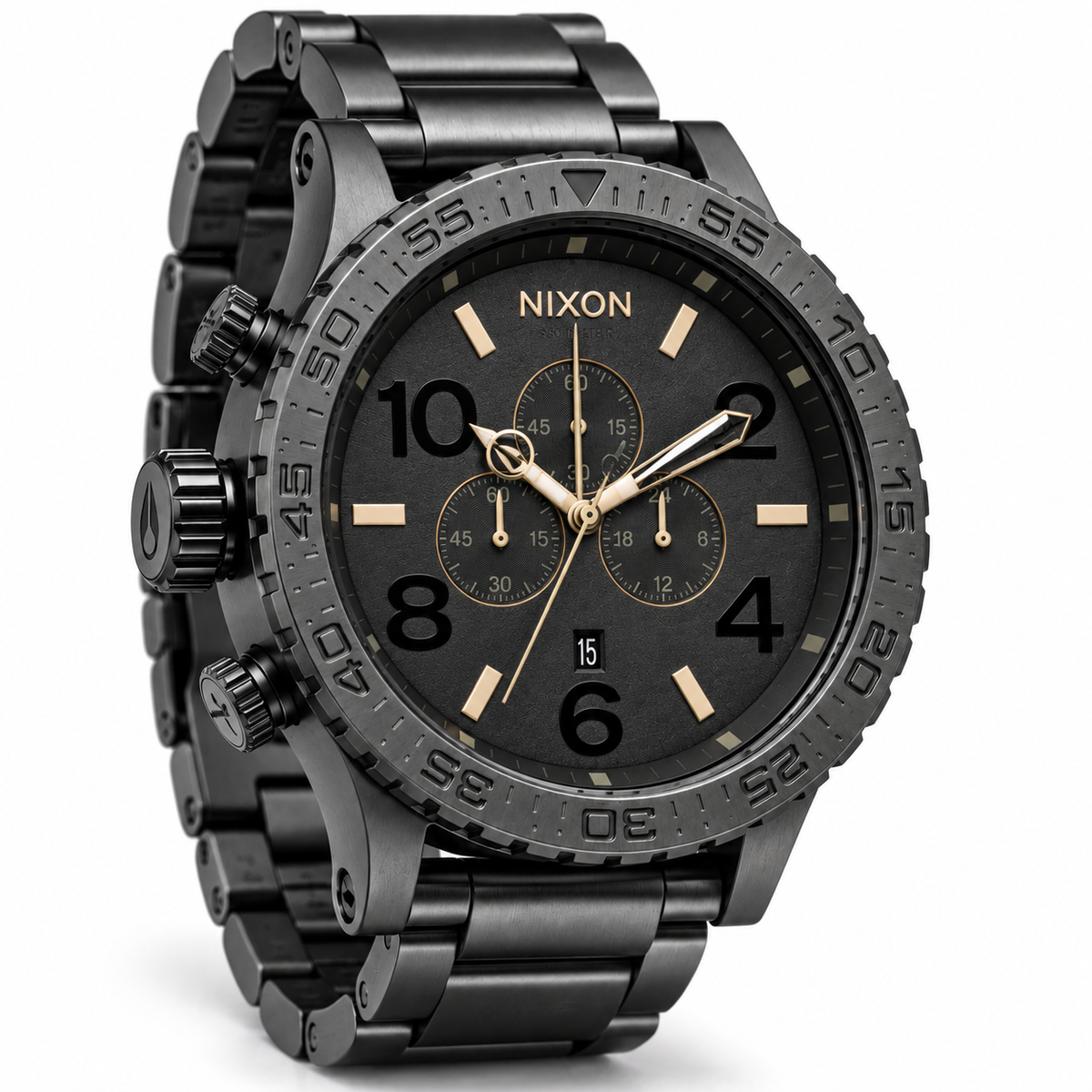 Nixon 51-30 Chrono chronograph watch in Black Rose Gold, 51mm case