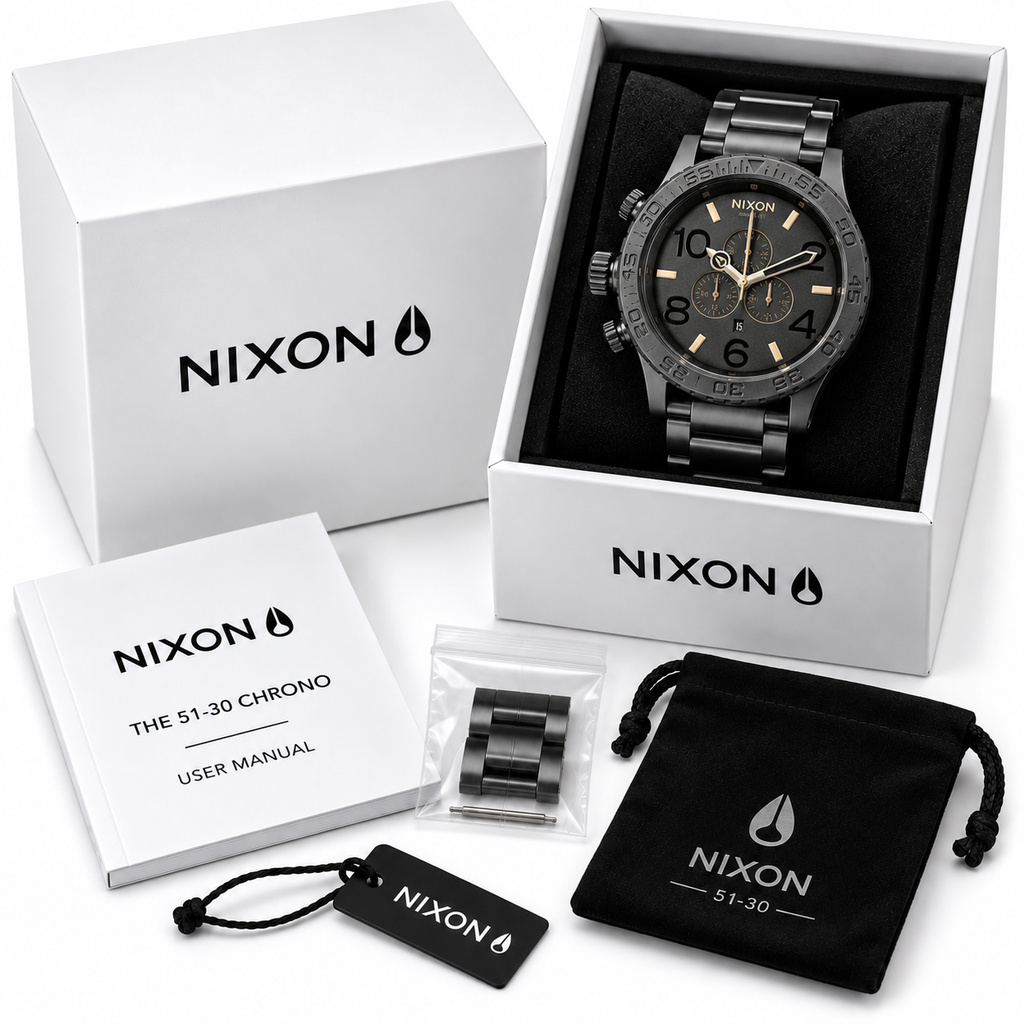Nixon 51-30 Chrono in Black Rose Gold — alternate angle
