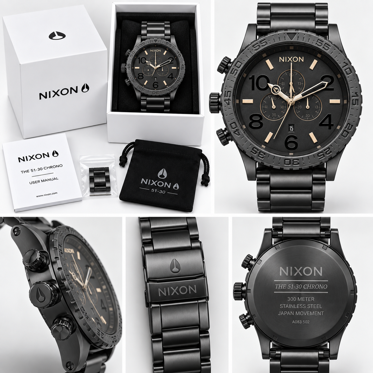 Nixon 51-30 Chrono in Black Rose Gold — men's watch, view 4