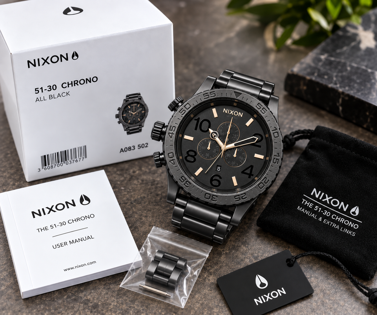 Nixon 51-30 Chrono in Black Rose Gold — men's watch, view 5