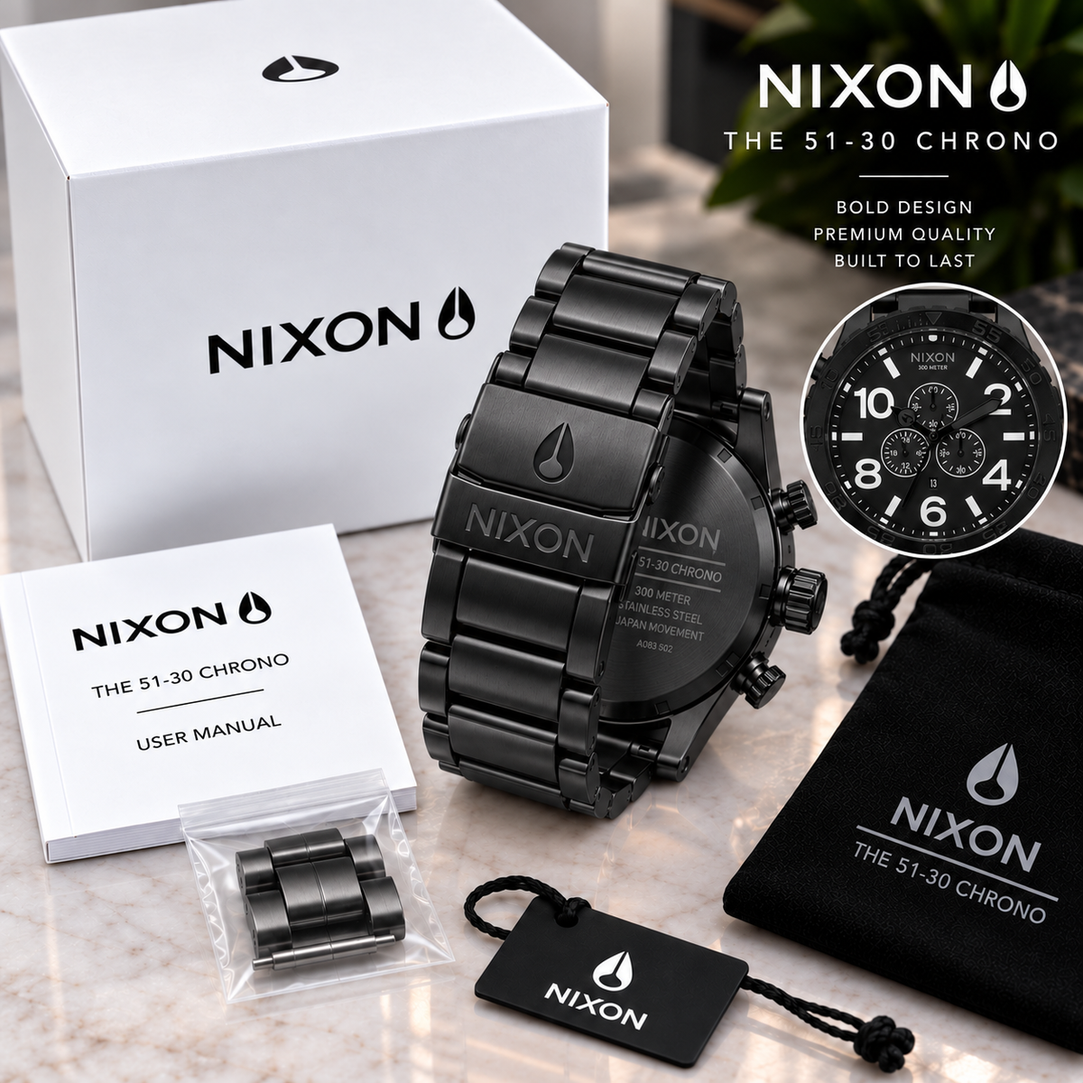 Nixon 51-30 Chrono in Black White — men's watch, view 5