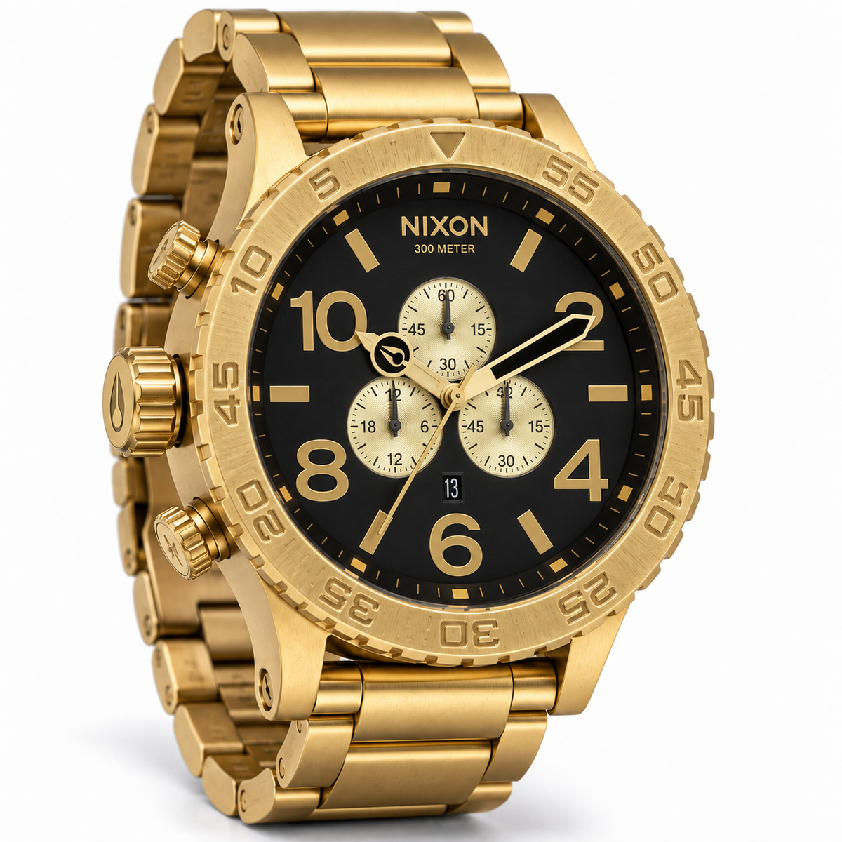 Nixon 51-30 Chrono chronograph watch in Gold Black, 51mm case