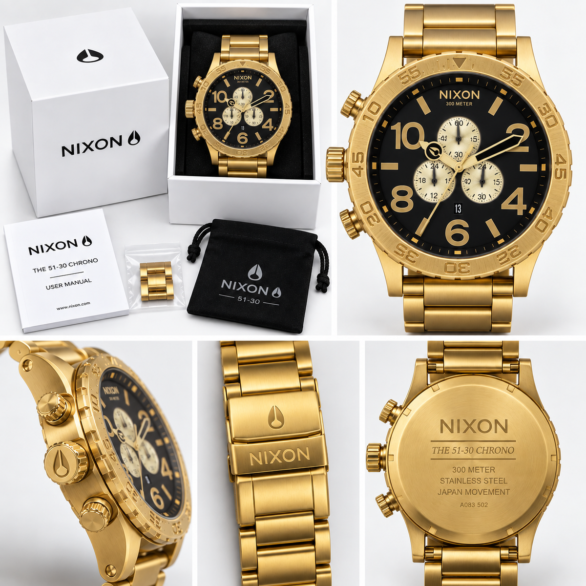 Nixon 51-30 Chrono in Gold Black — men's watch, view 4