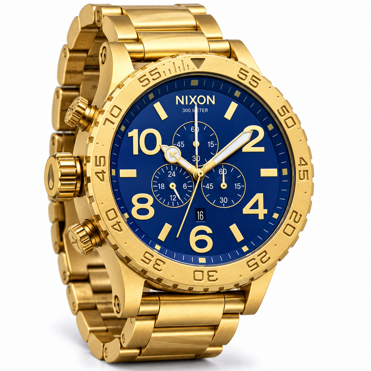 Nixon 51-30 Chrono chronograph watch in Gold Blue, 51mm case