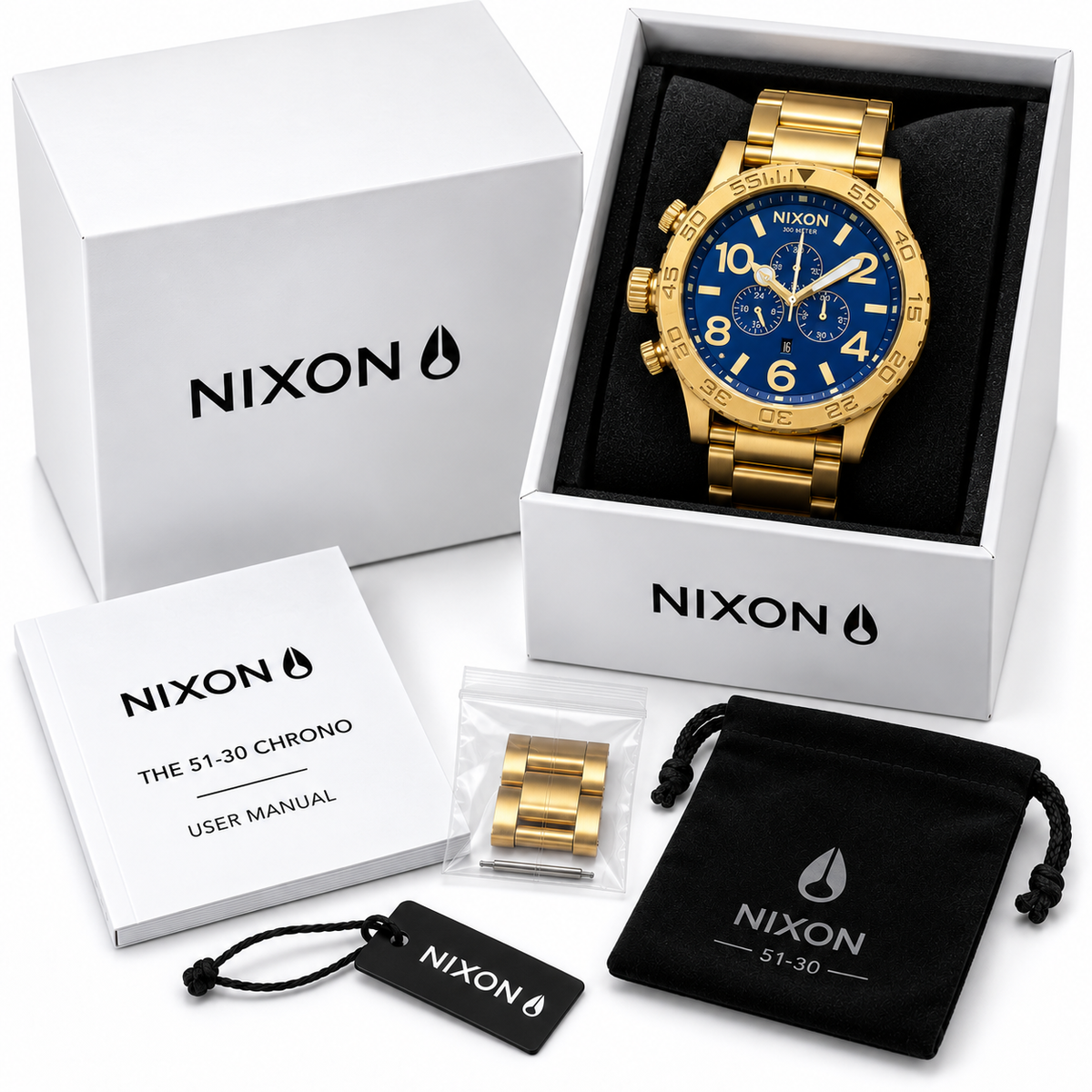 Nixon 51-30 Chrono in Gold Blue — alternate angle