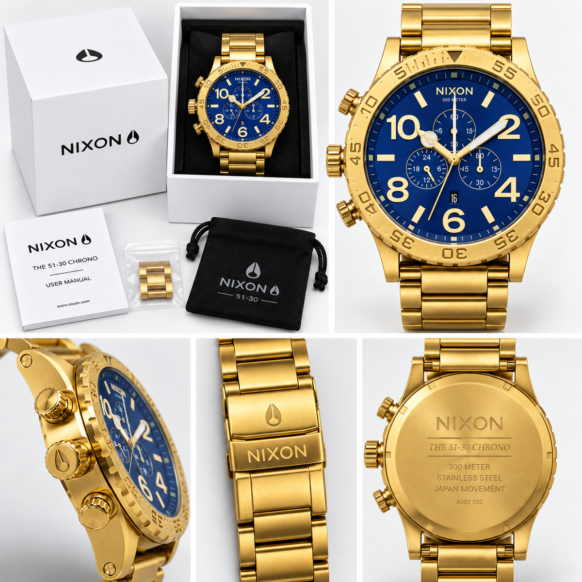Nixon 51-30 Chrono in Gold Blue — men's watch, view 4