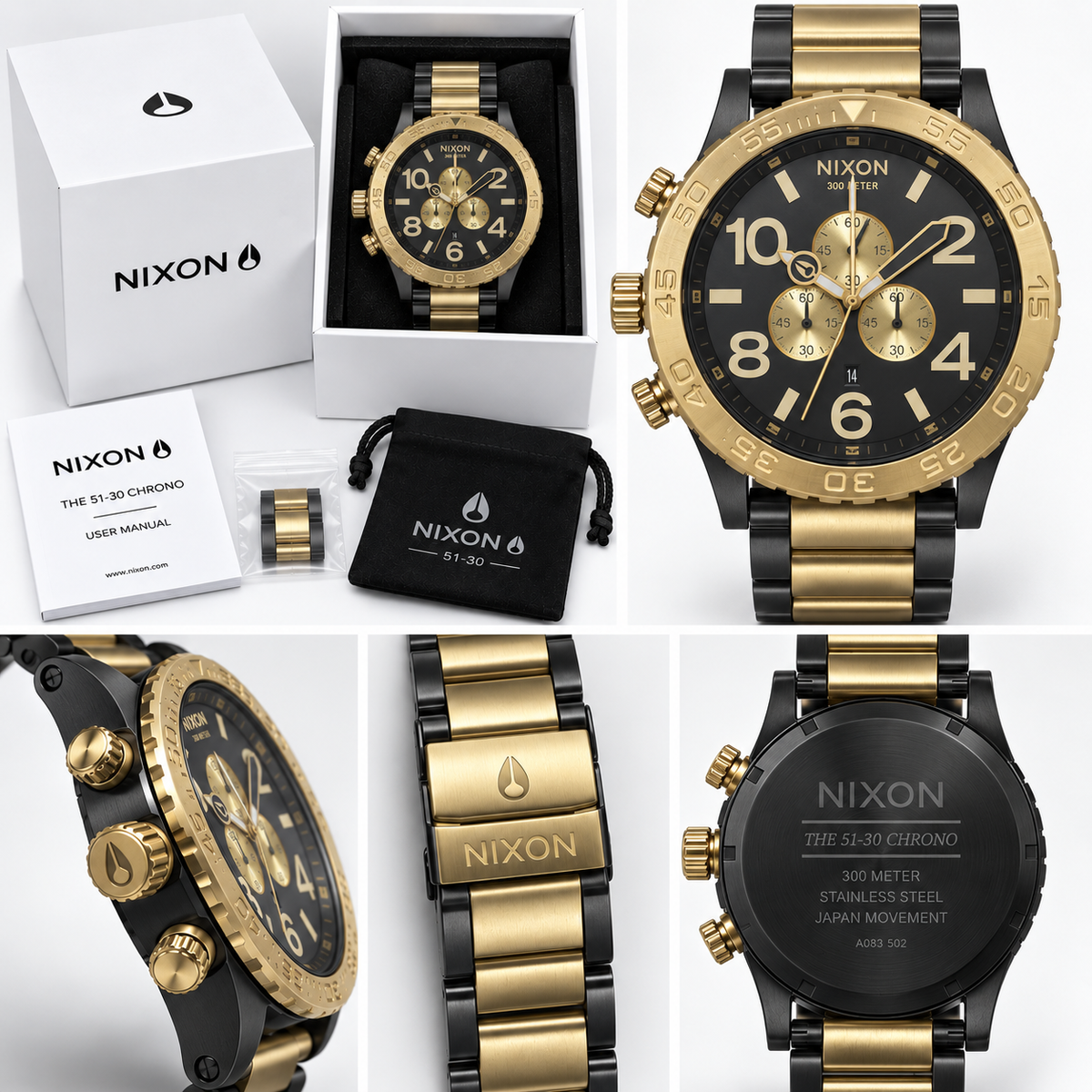 Nixon 51-30 Chrono in Gunmetal Gold — men's watch, view 4