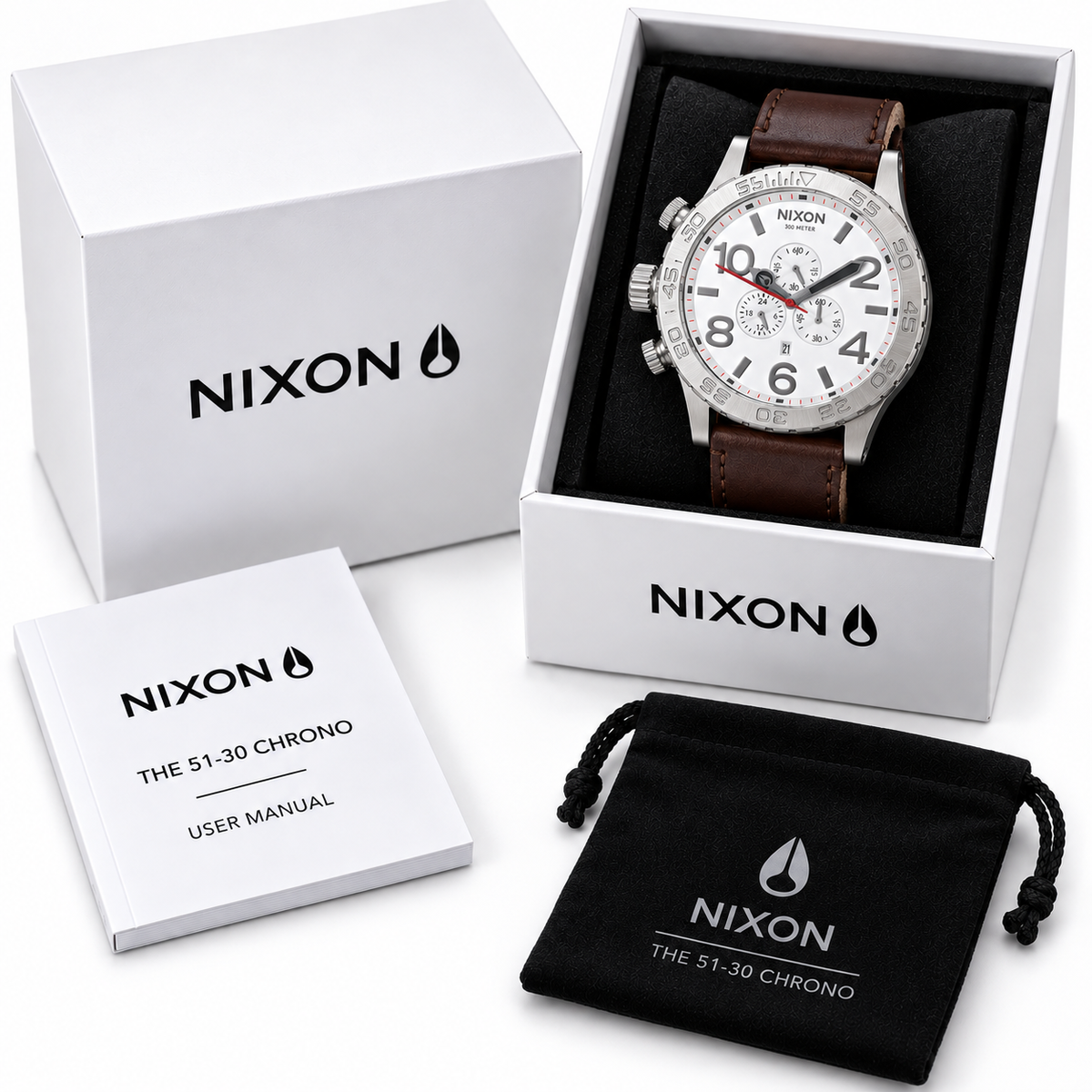 Nixon 51-30 Chrono in Silver White Brown — alternate angle