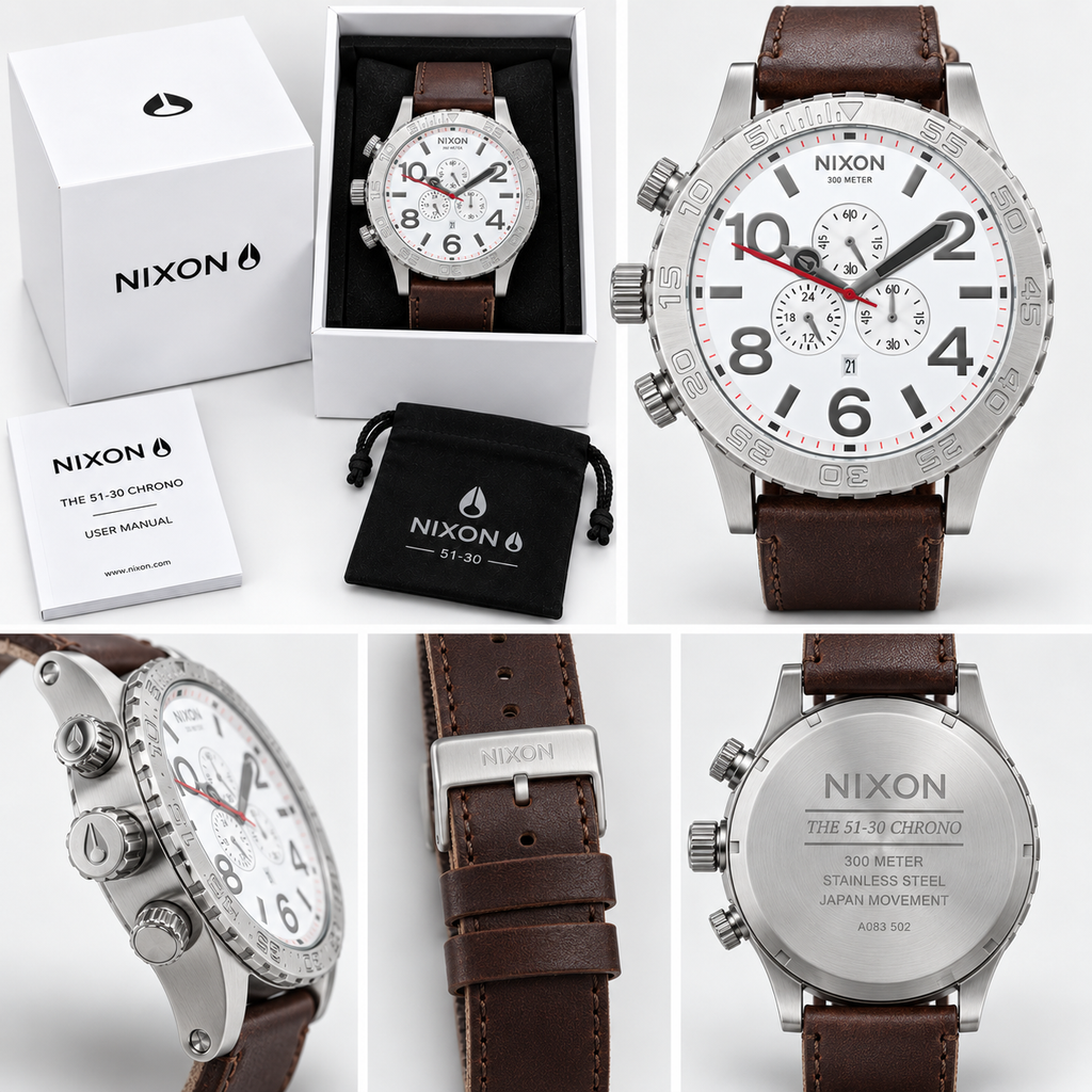 Nixon 51-30 Chrono in Silver White Brown — men's watch, view 4