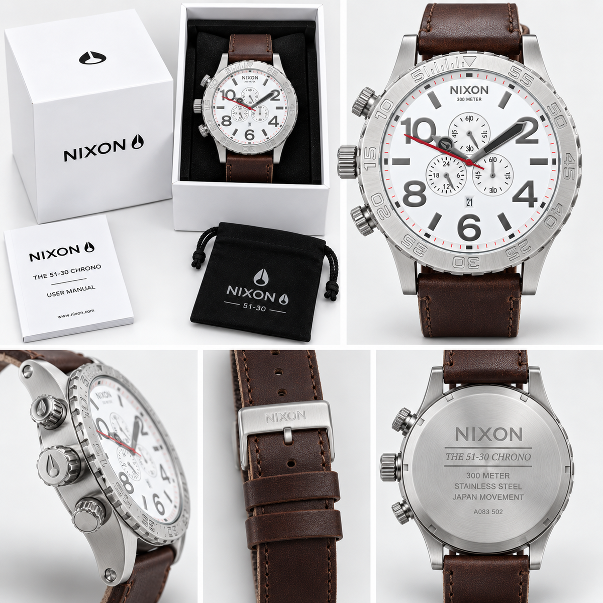 Nixon 51-30 Chrono in Silver White Brown — men's watch, view 4