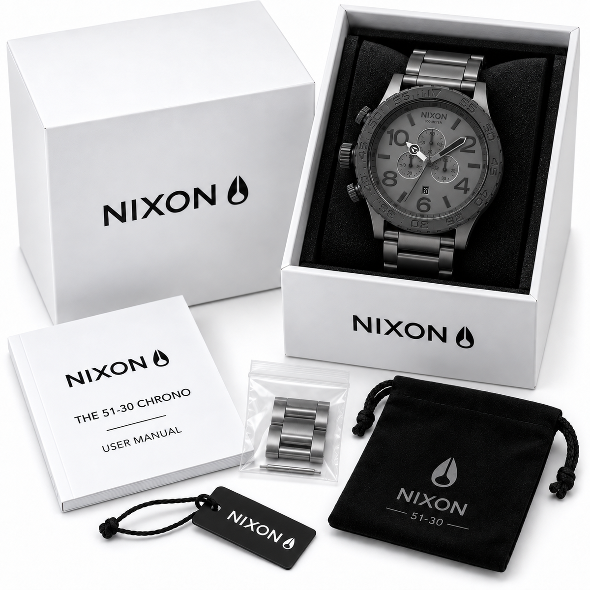 Nixon 51-30 Chrono in Matt Black Gunmetal — alternate angle