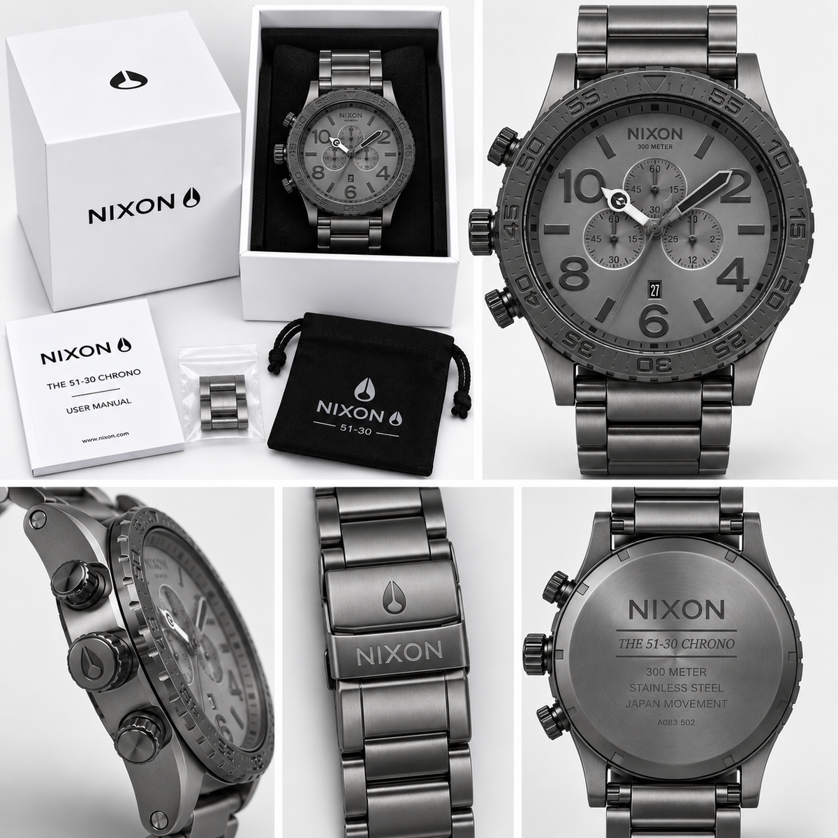 Nixon 51-30 Chrono in Matt Black Gunmetal — men's watch, view 4