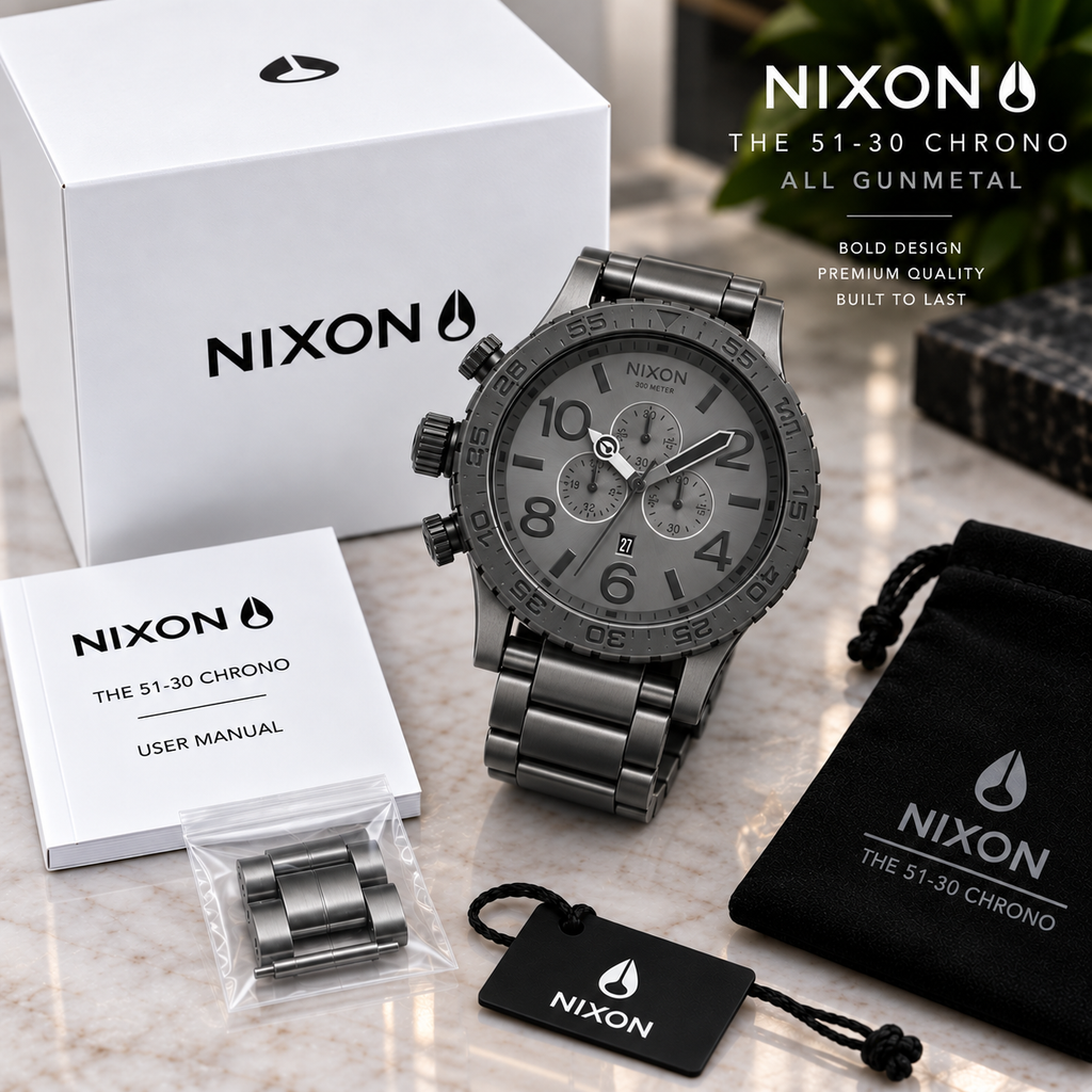 Nixon 51-30 Chrono in Matt Black Gunmetal — men's watch, view 5