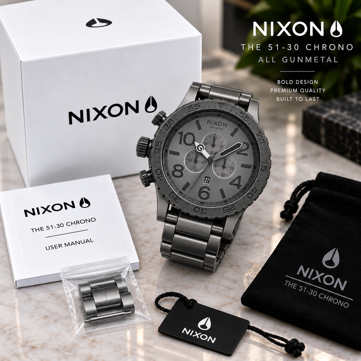 Nixon 51-30 Chrono in Matt Black Gunmetal — men's watch, view 5