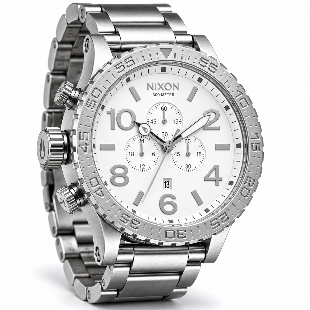 Nixon 51-30 Chrono chronograph watch in Polished Silver, 51mm case