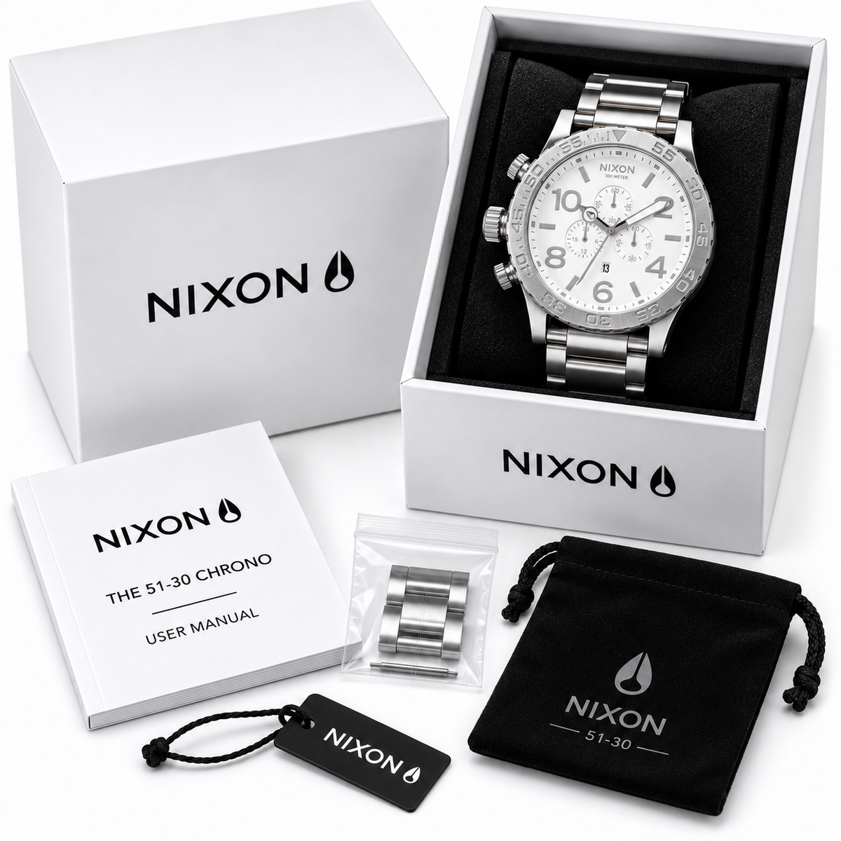 Nixon 51-30 Chrono in Polished Silver — alternate angle
