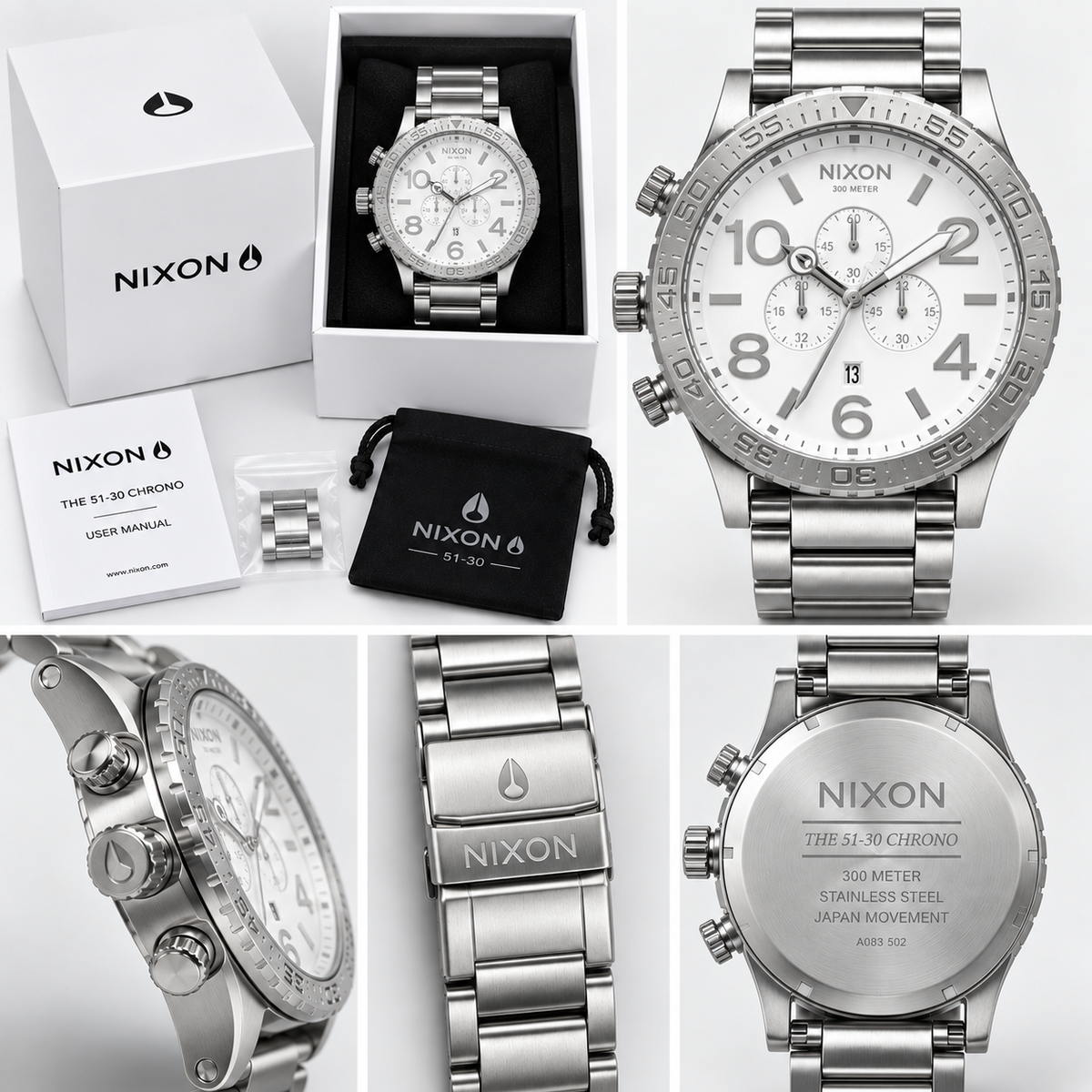 Nixon 51-30 Chrono in Polished Silver — men's watch, view 4